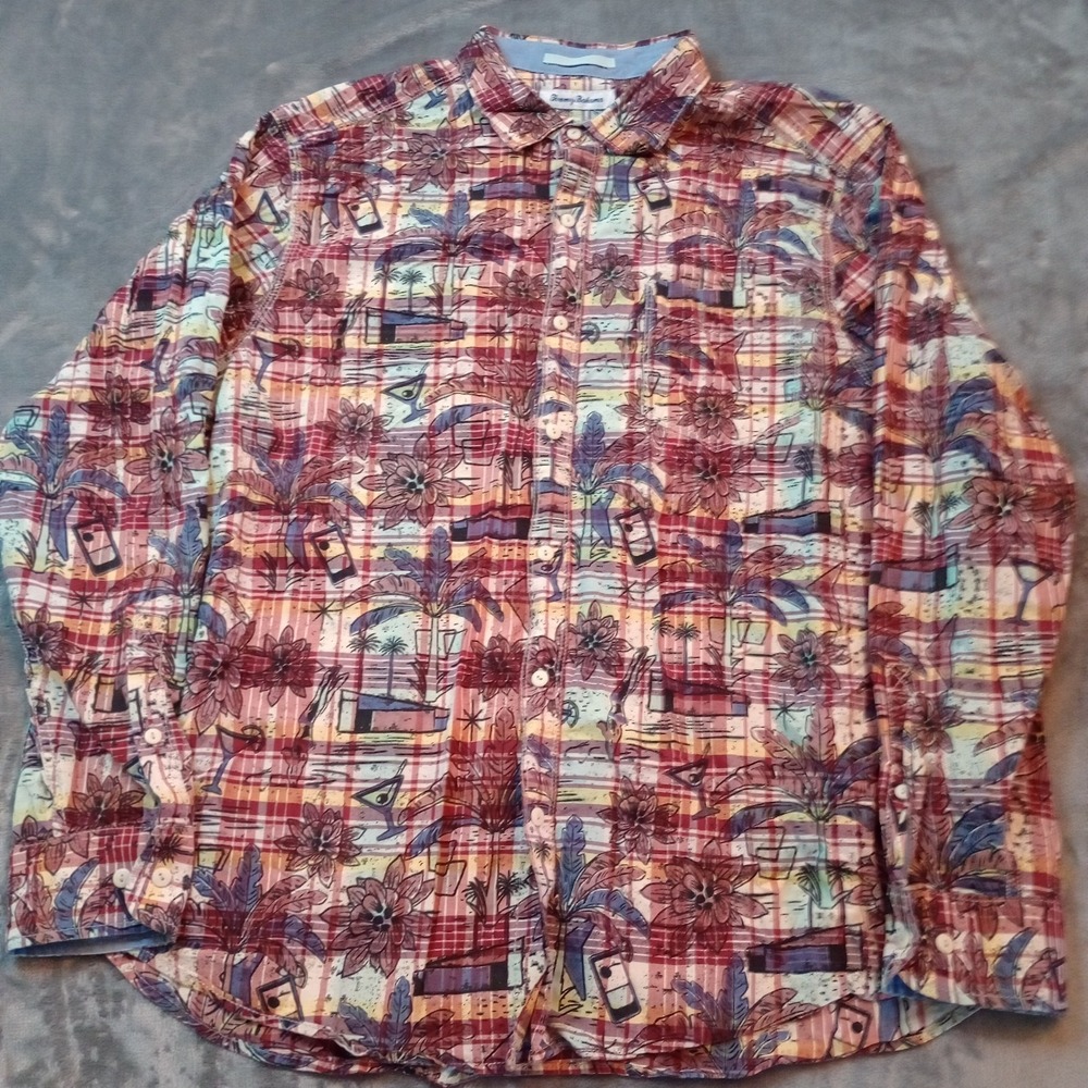 Tommy Bahama Men's Palm Springs Plaid Button Up Shirt Mens‎ XL Martini Party